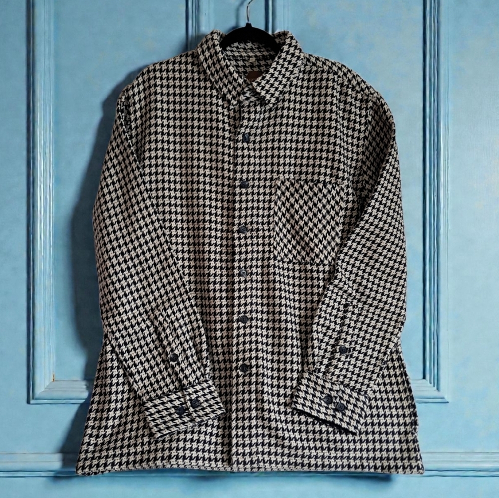 Common People Mens Granby Button Up  Houndstooth Shacket Large EUC Blk/Wht